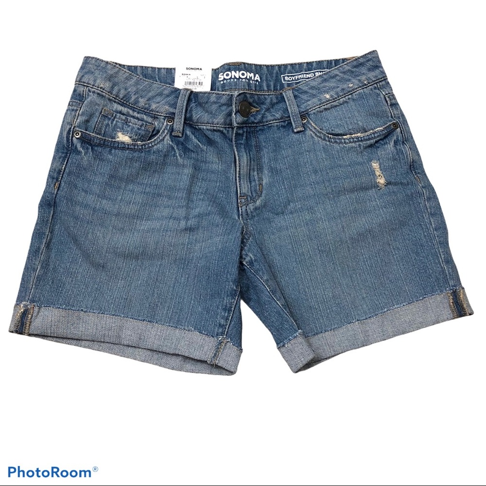Sonoma lightly distressed denim pocketed cuffed shorts